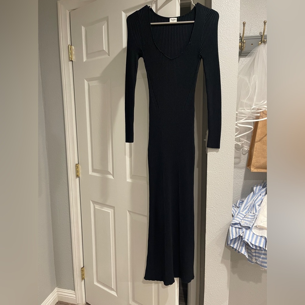 Abercrombie & Fitch Black Ribbed Maxi Stretchy Dress